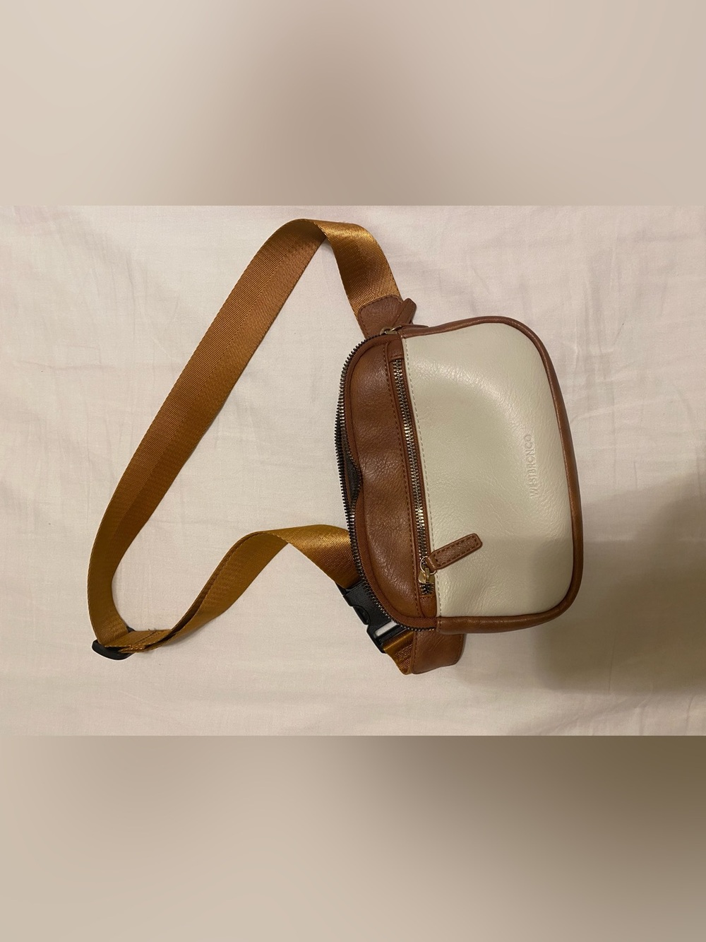 Two-Tone Leather Belt Bag in Brown and Cream